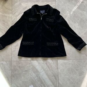 Jones New York Stretch Black Velvet Beaded Jacket Blazer Size 1X